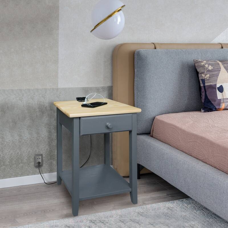 Night Owl 1-drawer Solid Wood Nightstand with USB Ports