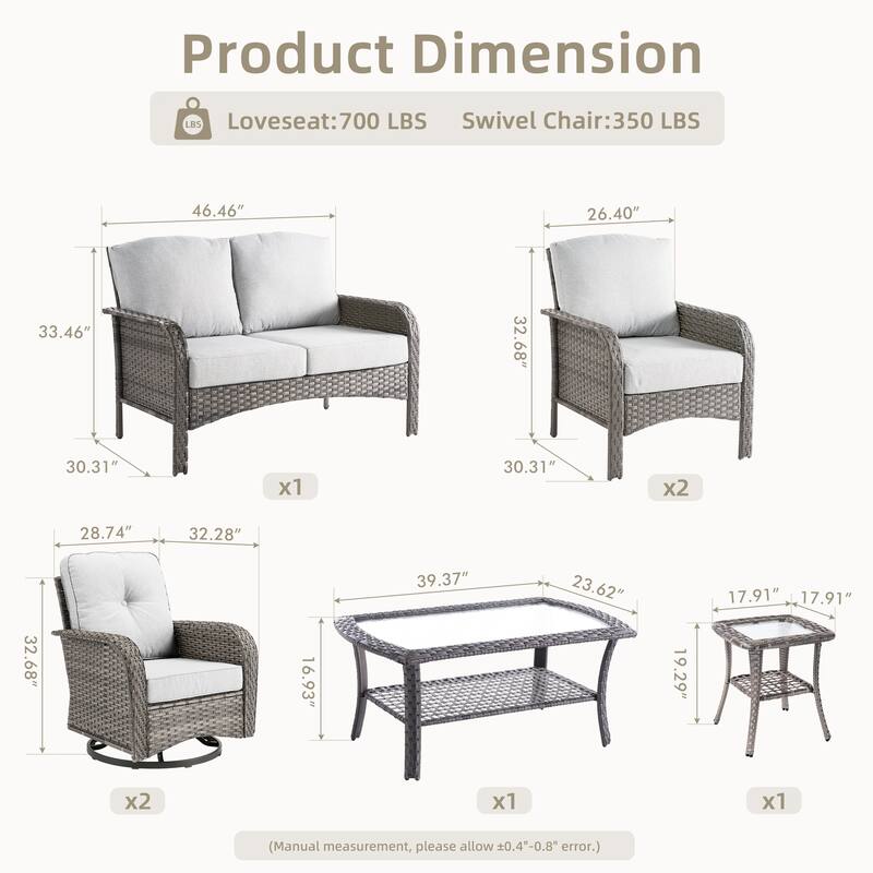 XIZZI 7-Piece Patio Wicker Furniture Conversation Swivel Chairs Set