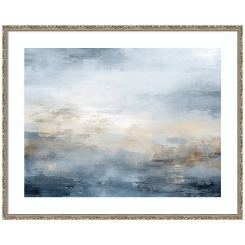 Kate and Laurel Framed Art Tonal Abstract Oceanic Nautical Serenity Blue Horizontal by The Creative Bunch Studio - 42x34 - Silver