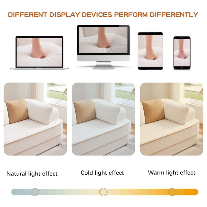 135" Two-Tone Sofa Teddy Fabric Sofa, Boneless Couch with Sponge Cushions, Stylish Sectional Sofa with Pillows for Living Room