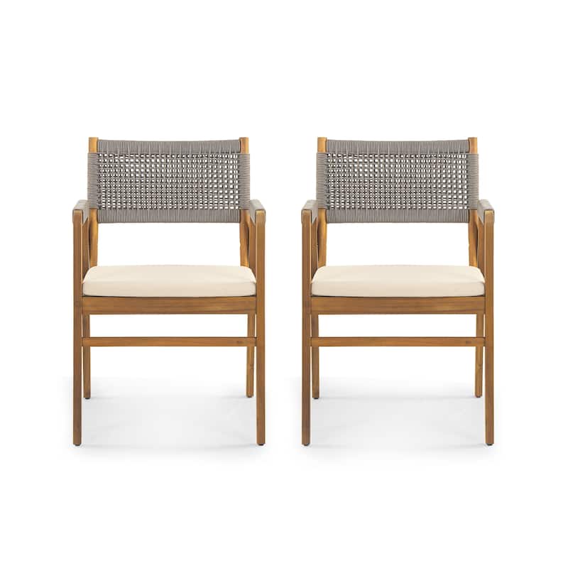 Roomfitters Outdoor Acacia Wood Dining Armchair with Cushion, Set of 2