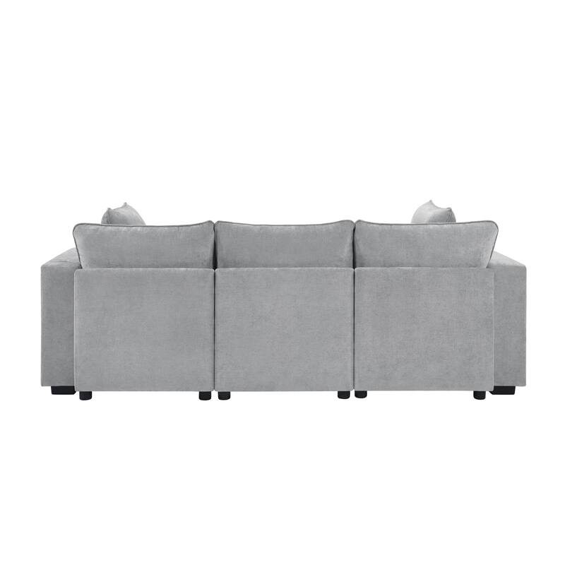 Smooth Chenille Sectional Sofa U-Shaped Modular Sofa Bed L-Shaped Couch with Movable Ottoman, Storage Armrests and USB Ports