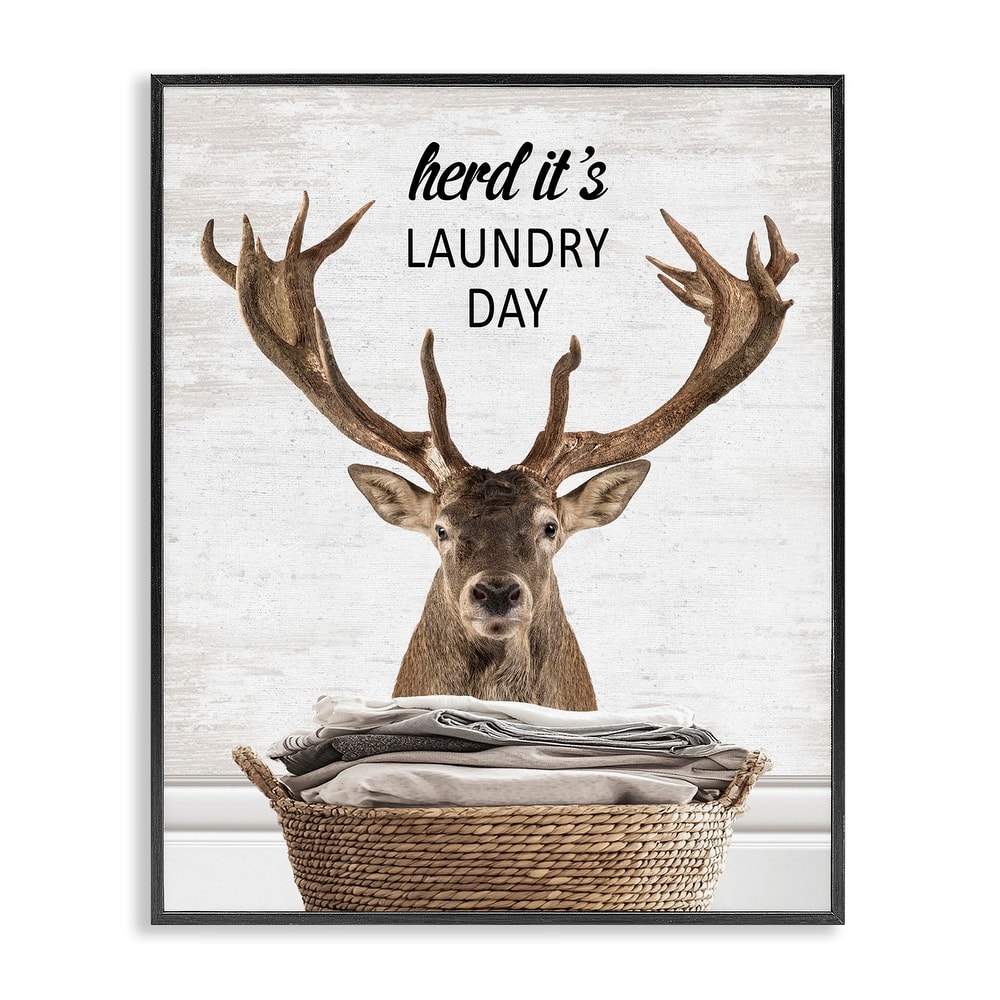 Stupell Herd It's Laundry Day Elk Framed Giclee Art Design By Lettered and Lined