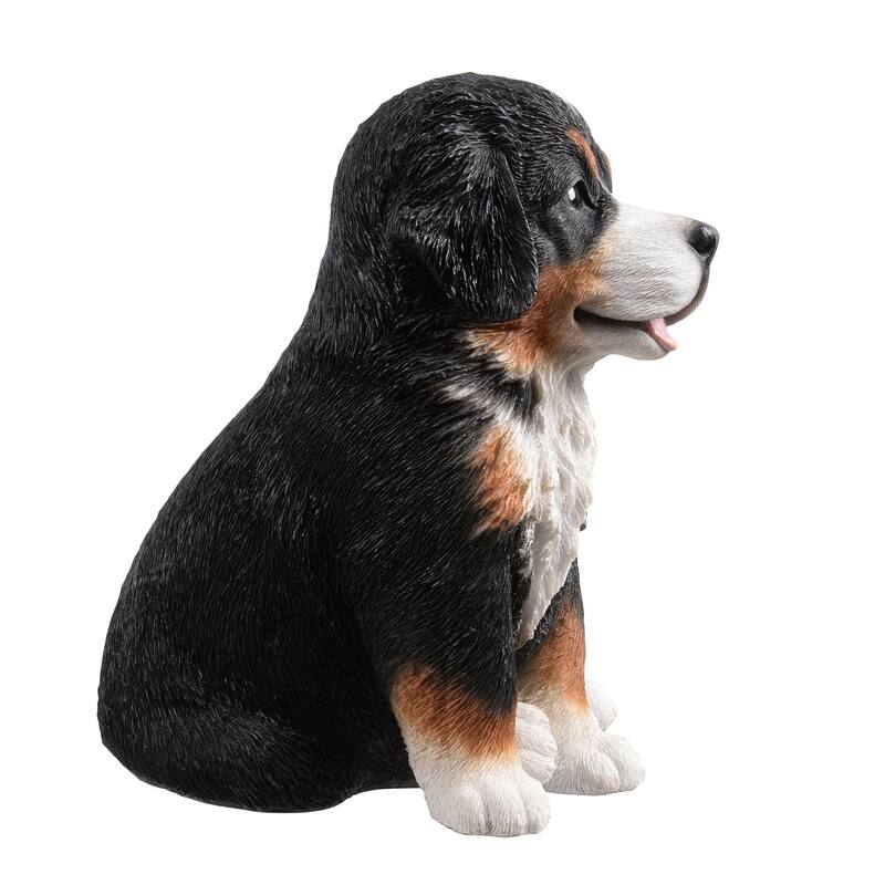 Sitting Bernese Mountain Puppy Outdoor Garden Statue - 12.5"