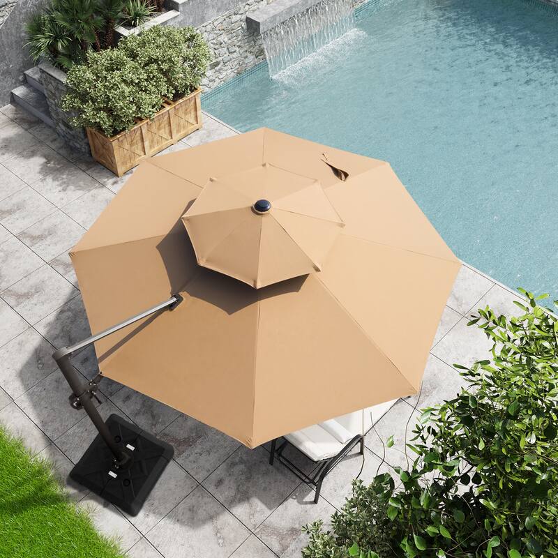 Crestlive Outdoor Luxury 11.5 Ft Patio Cantilever Umbrella with Tilting & Rotating Shading Area