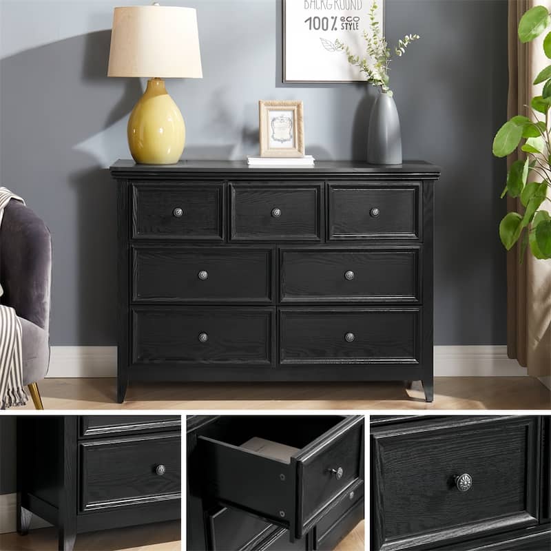Modern Wood Dresser Cabinet with Metal Slide Rails and 7 Drawers
