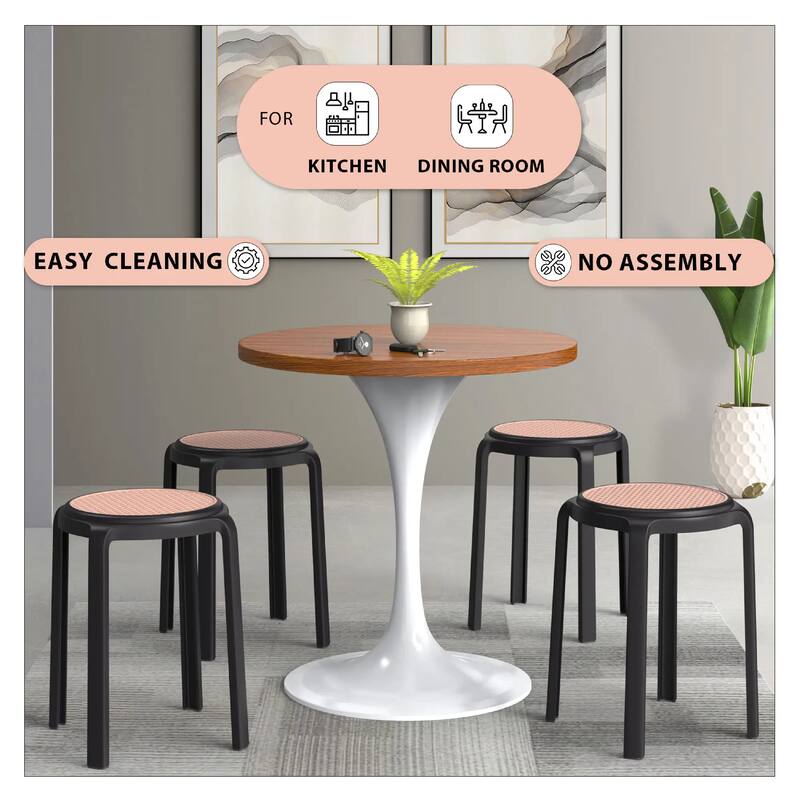 Tresse All-Weather Round Stackable Dining Stool with Wicker-Style Seat for Indoor, Outdoor, Patio, and Kitchen Set of 2
