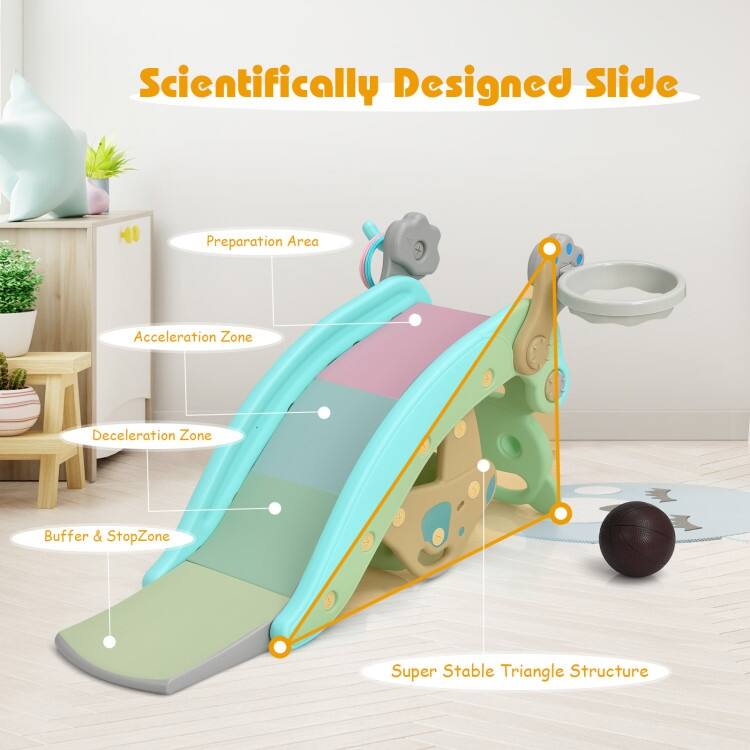 4-in-1 Toddler Slide and Rocking Horse Playset with Basketball Hoop