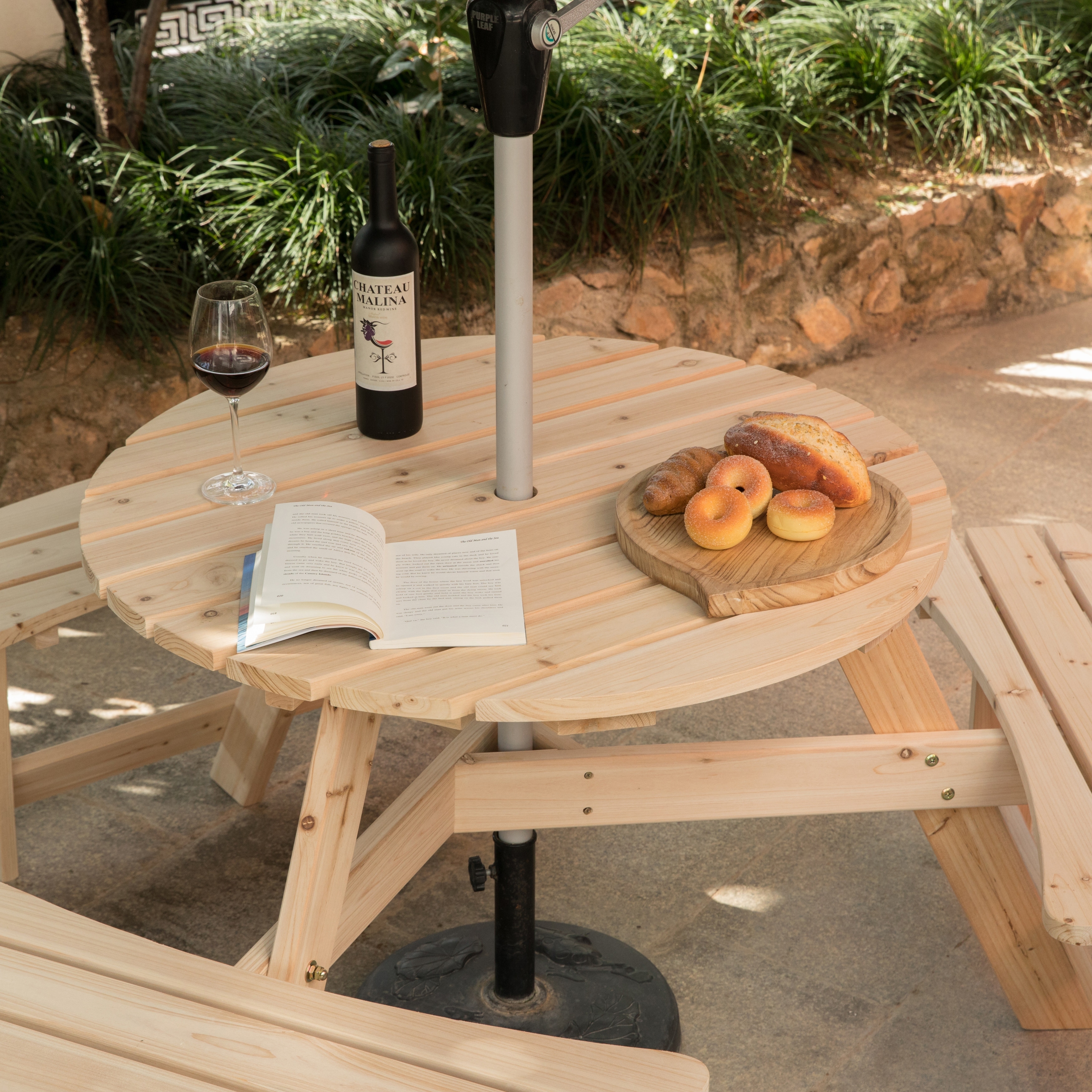 Circular wooden picnic on sale table