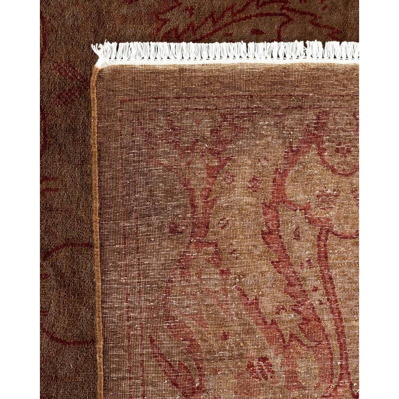 Overton Hand Knotted Wool Vintage Inspired Modern Contemporary Overdyed Brown Area Rug - 9' 5" x 11' 8"