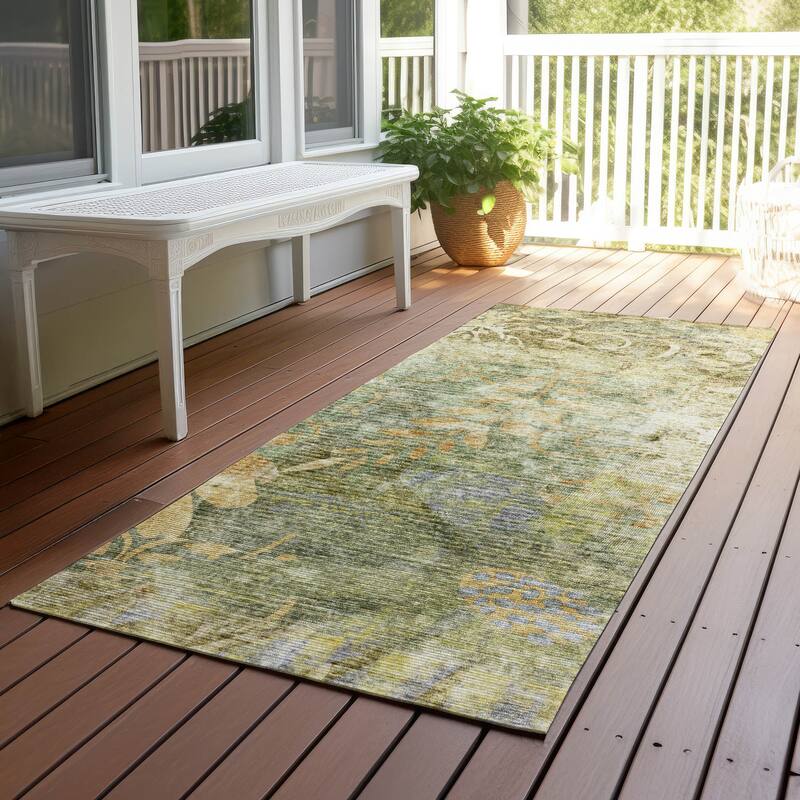Machine Washable Indoor/ Outdoor Modern Floral Chantille Rug - Brown - 2'3" x 7'6"