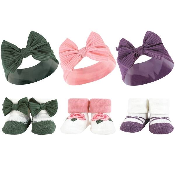 slide 1 of 1, Hudson Baby Infant Girl Headband and Socks Giftset, Purple Green, One Size - Purple Green Purple Green - One Size