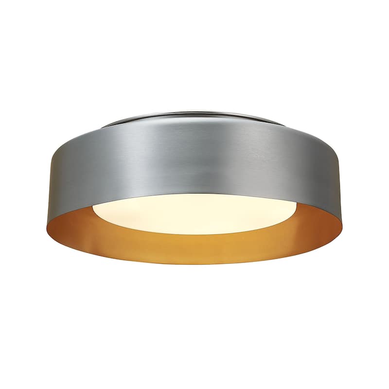 3 Light Flush mount Ceiling Lighting in White Acrylic Shade - Satin Nickel - 16"W x 5.2"H x 16"D