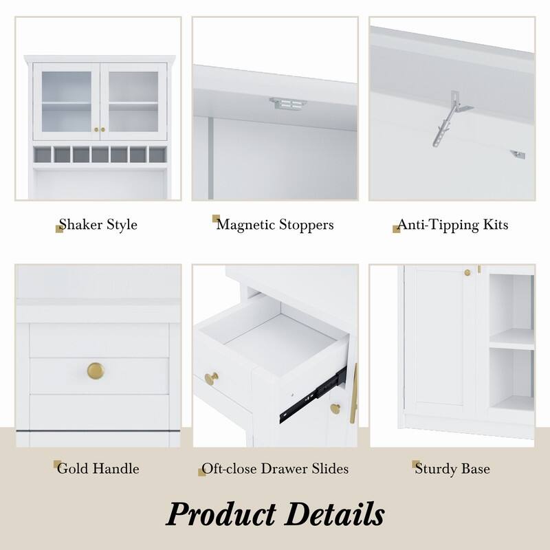 Farmhouse 74.8" Tall Kitchen Pantry with Hutch, Freestanding Kitchen Storage Solution for Modern Homes