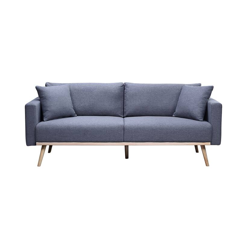 Linen Fabric Sofa with USB Charging Ports and 2 Pillows in Dark Gray - Dark Gray