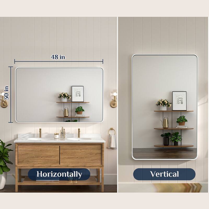 Keonjinn Rectangular Modern Aluminum Framed Bathroom Vanity Mirror, White