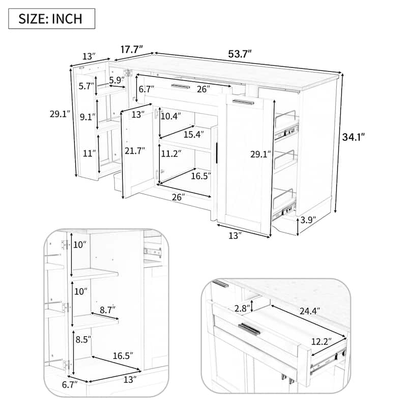 Multi-Functional Kitchen Sideboard with Extendable Dining Table, Storage Cabinet with 3-Tier Pull-Out Rack