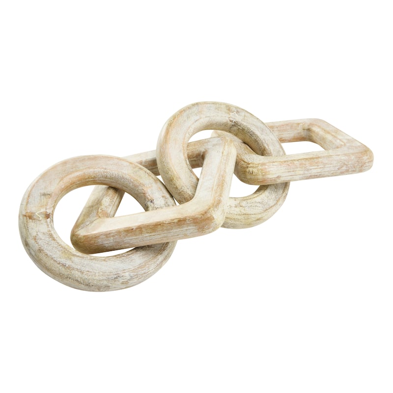 Mango Wood Chain Decor, Whitewashed