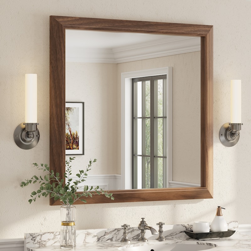 Beveled Metal Rectangle Framed Bathroom Vanity Tempered Glass Mirrors - 36" x 36" - Dark Brown