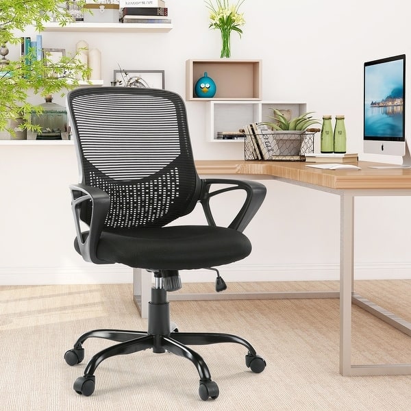 slide 2 of 14, Home Office Chair Mid-back Lumbar Support Swivel Computer Mesh Chair