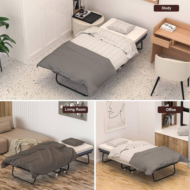Folding Bed with Mattress Included Memory Foam, Portable Roll Away Adult Bed for Guest, Fold Up Soft Cot Size Bed, 75"L*46"W