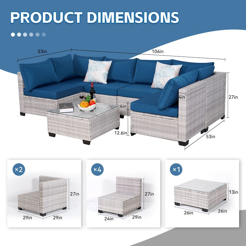 7-Piece Wicker Outdoor Sectional Set with Cushions and Coffee Table