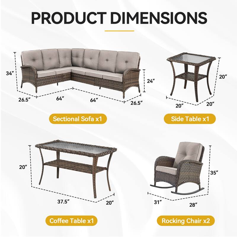 Outdoor Sectional Sofa with Cushion Funiture Set
