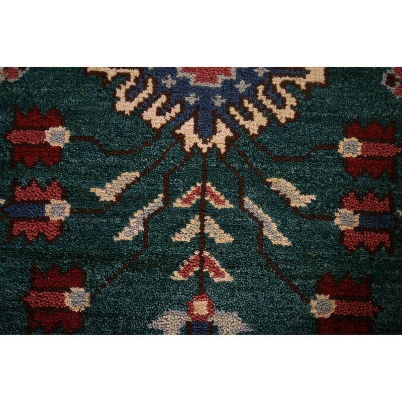 All-Over Green Kazak Oriental Runner Rug Handmade Wool Carpet - 2'6"x 9'11"