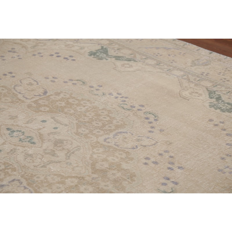 Beige Tabriz Persian Vintage Area Rug Handmade Wool Carpet - 9'1"x 13'2"