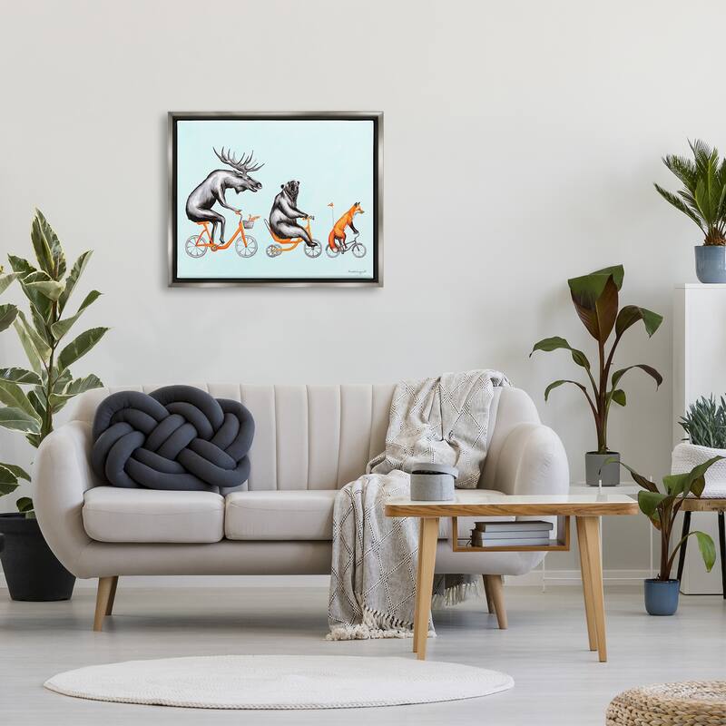Stupell Wildlife Animals Riding Bikes Moose Bear Fox Floater Frame, Design by Amelie Legault
