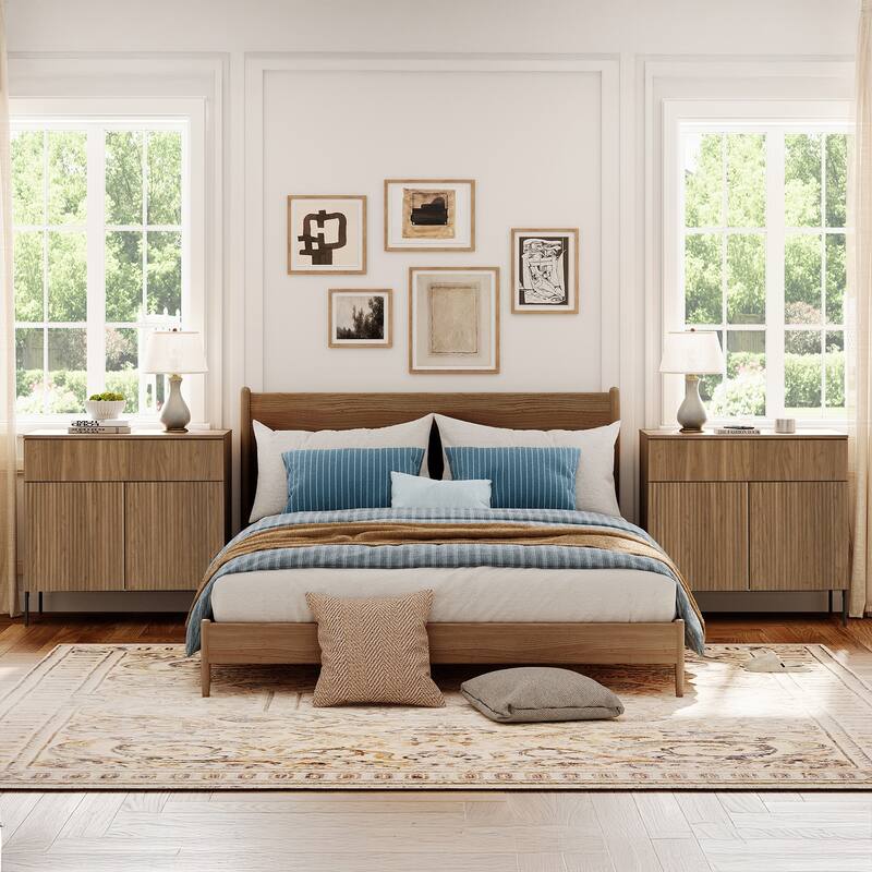 Modern Minimalist Nightstand,31.5" Wood End Table,Reeded Design Bedside Table