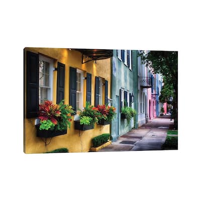 iCanvas "Rainbow Row, Row Of Colorful Historic Houses,East Bay Street, Charleston, South Carolina" by George Oze Canvas Print