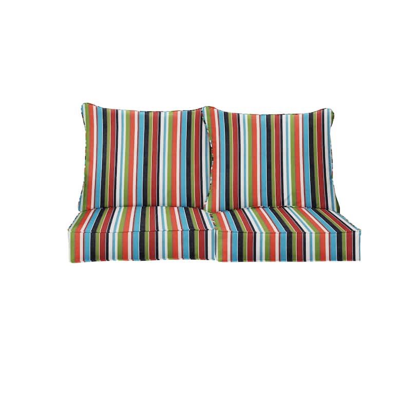 Sorra Home Sunbrella Outdoor Loveseat Pillow and Cushion Set - 29 in W x 27 in D x 5 in H - Carousel Confetti