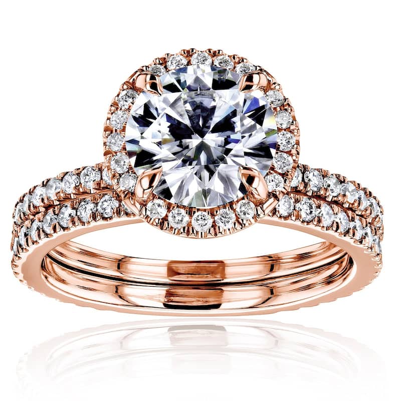 Kobelli 2.2 Carats Lab Grown Diamond Certified 14k Solid Gold Floating Halo 2pc Bridal Set - Rose - 5