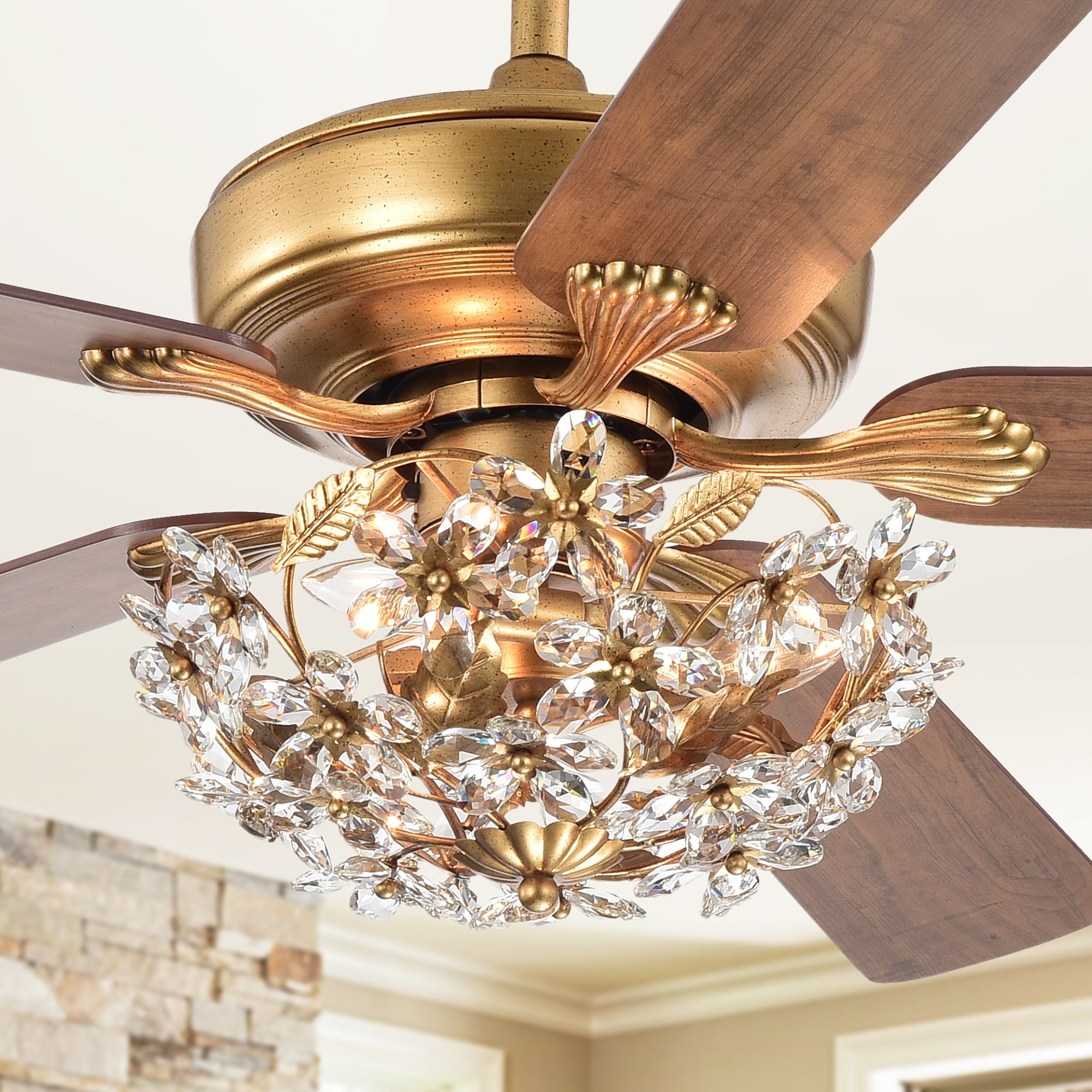 Warehouse of Tiffany Nickoe Aged Gold 52 inch 5 Blade Ceiling Fan