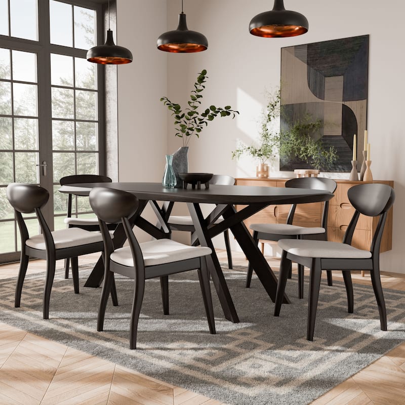 Furniture of America Abigail VI Mid-Century Modern 7-Piece Black Handfinished Solid Wood Dining Set - Black Wenge