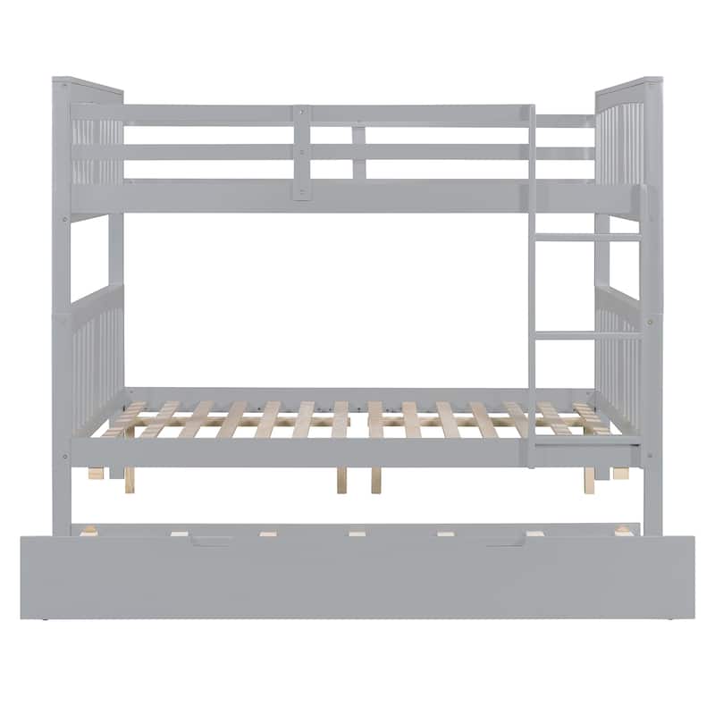 Classical Bunk Bed Solid Wood Full Bed Frame with Dense Fence Design Headboard Footboard, Can Be Divided into 2 Separate Beds