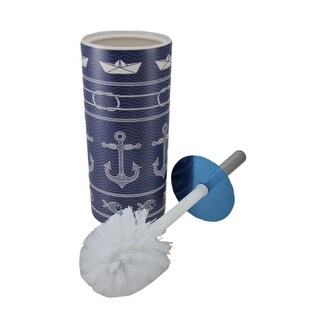 Shop Blue and White Coastal Anchor Print Ceramic Toilet ... Keep your bathroom sparkling clean by always keeping toilet brushes and holders beside the loo.