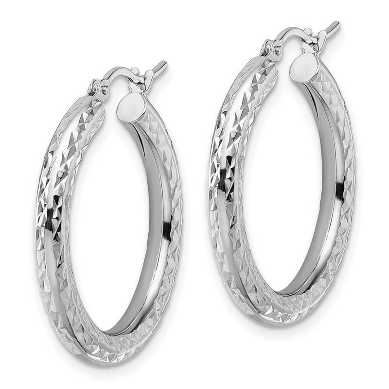 Curata 14k White Gold Sparkle Cut Round Hoop Earrings - 25x25mm