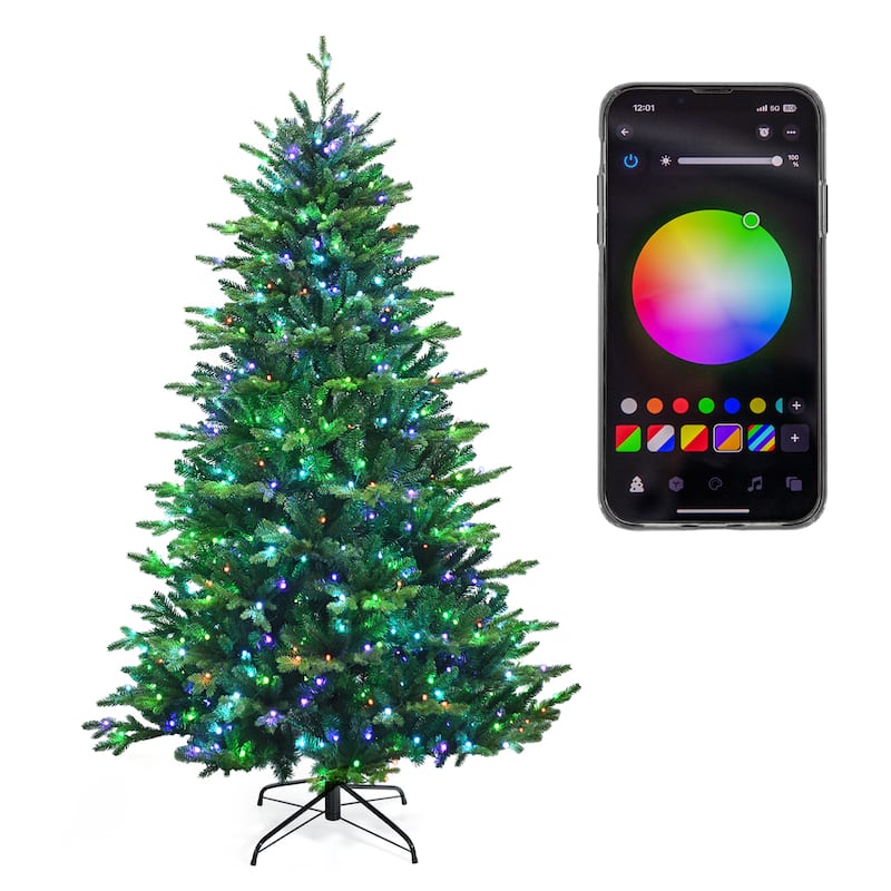Gymax 6/7/8 FT Pre-lit Artificial Christmas Tree w/ APP Control & 15