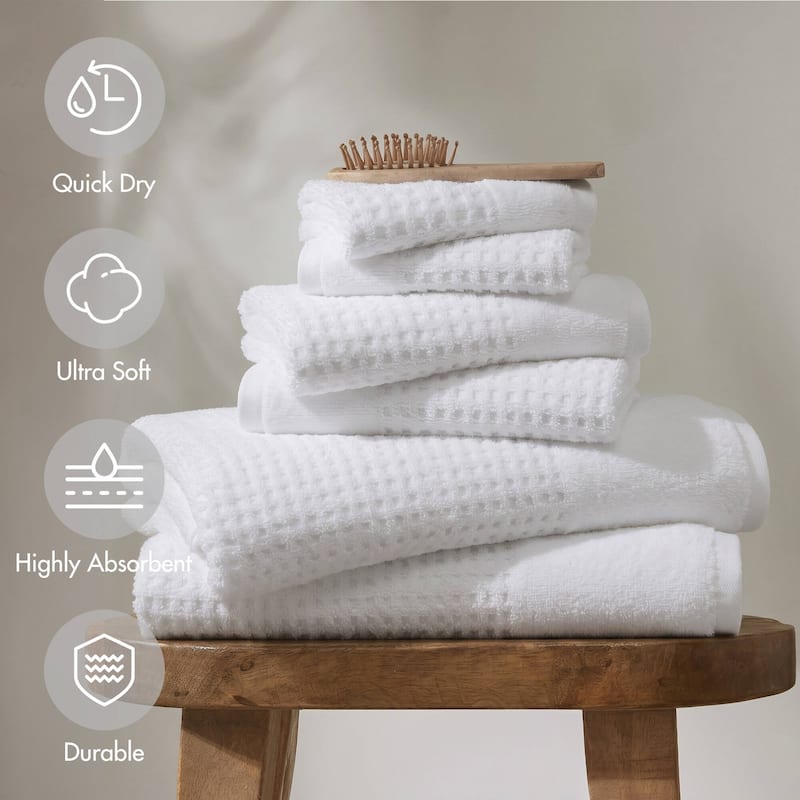 Madison Park Spa Waffle Cotton Waffle Jacquard Antimicrobial Bath Towel 6 Piece Set