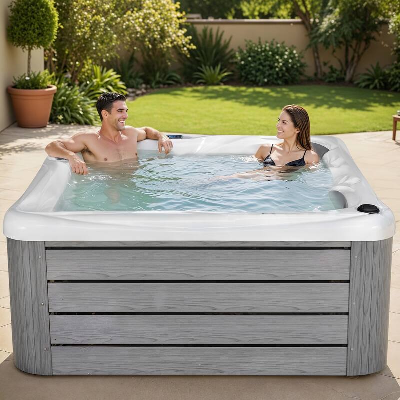 EROMMY 4 Person Outdoor Acrylic Hot Tub Spa with 30 Jets, Ozonator, Insulated Cover, LED Lights & Bluetooth Speaker - 4-Person