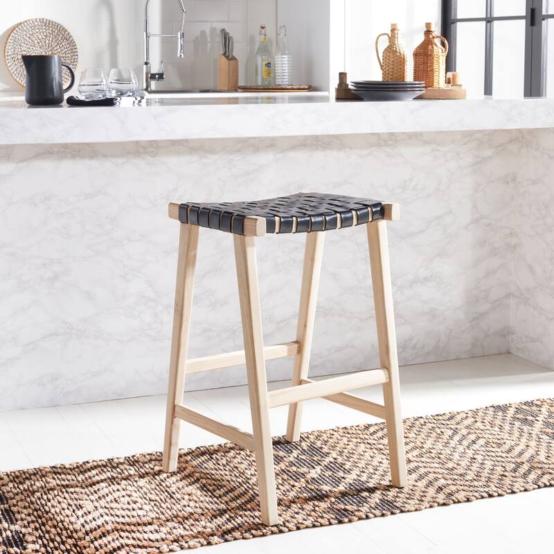 SAFAVIEH Remzija 30-inch Woven Leather Rectangle Bar Stool - 20" W x 19" D x 30" H