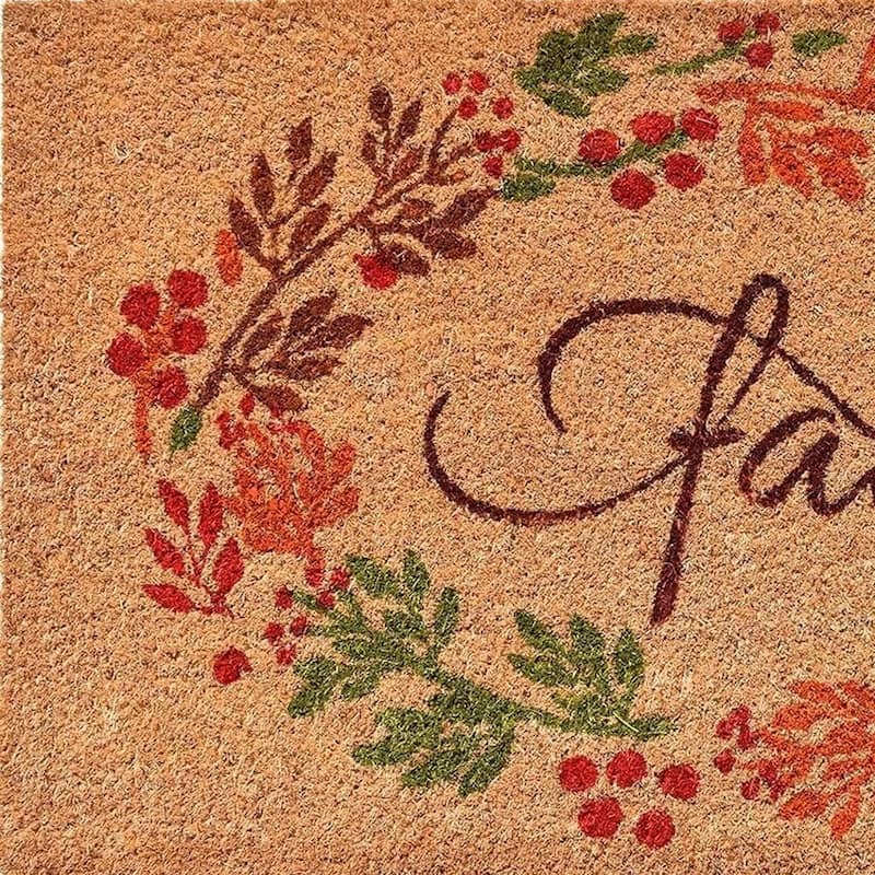 HomeRoots 17" X 29" Natural Green And Orange Fall Leaves Coir Outdoor Door Mat - 17' X '29