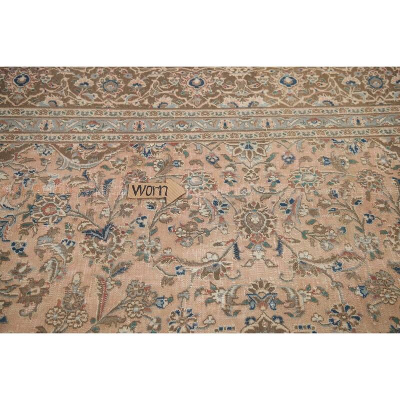 Hand Knotted Oriental 100% Wool Carpet Traditional Floral Pink Mashad Area Rug - 12' 5'' X 9' 7''