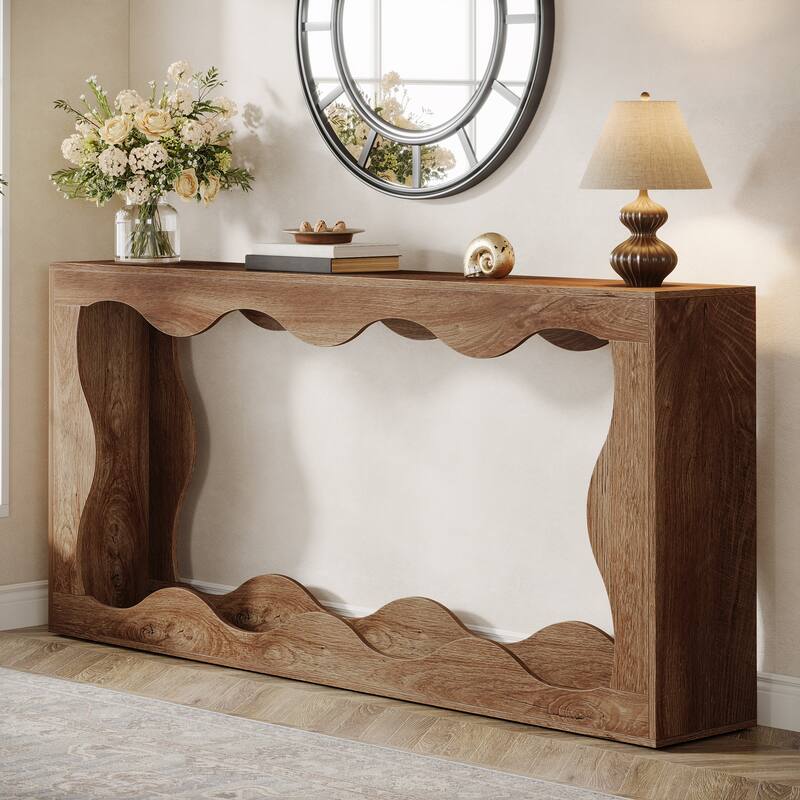 63-Inch Wood Console Table, Rectangular Entryway Table for Living Room, Rustic Brown - Wood