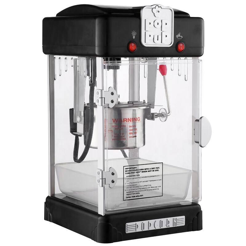 Pop Pup Countertop Popcorn Machine – 2.5oz Kettle with Measuring Spoon, Scoop, and 25 Serving Bags (Black)