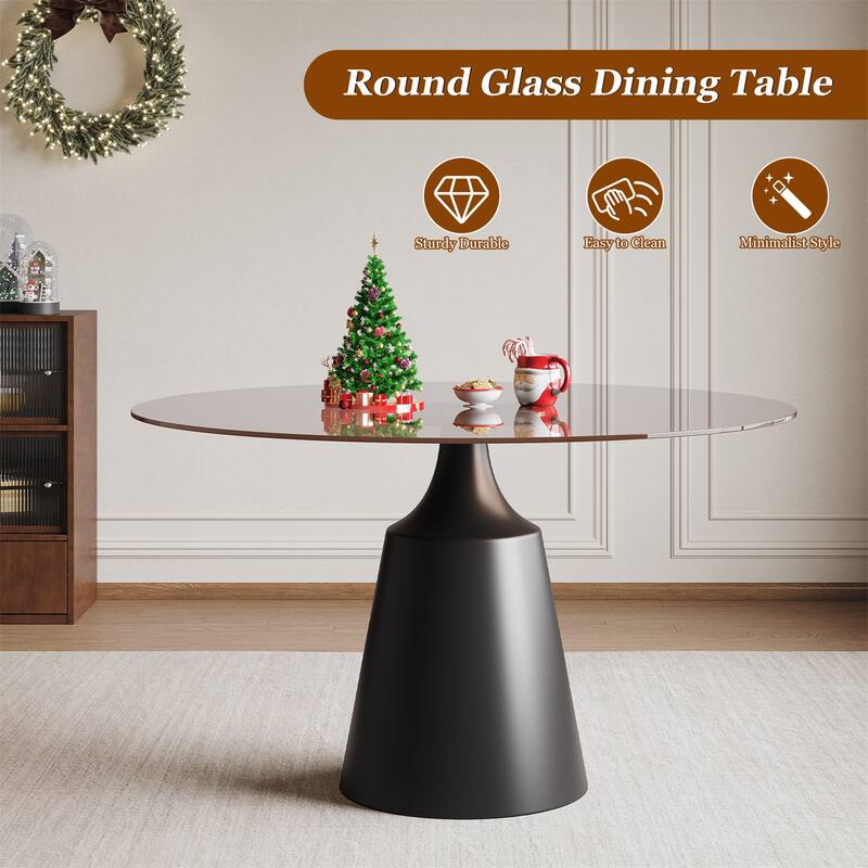 35" Modern Round Dining Table with Black Glass Top