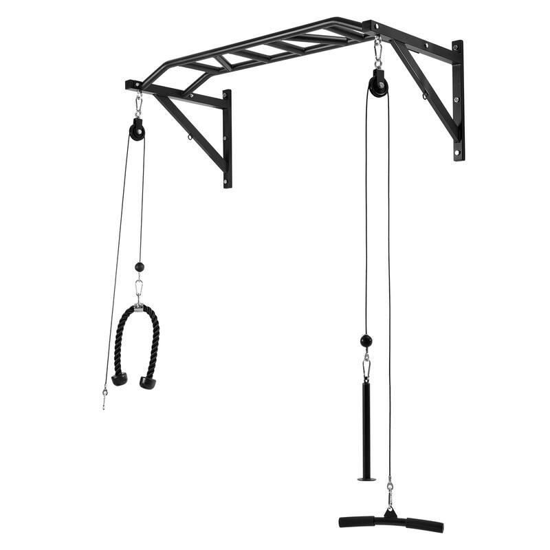 Wall Mounted Pull Up Bar with Pulley System and 10 Grip Options Triceps Rope for Home Gym Station - 49.61 x 23.07 x 17.95inch
