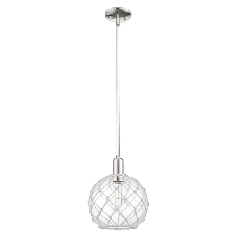 Innovations Lighting Endless Possibilities Arcadia - Farmhouse Rope - 1 Light 10" Stem Hung Mini Pendant - Clear Glass with White Rope/Polished Nickel